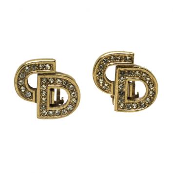 Pre Owned Dior Crystal Gold Tone Clip-on Stud Earrings