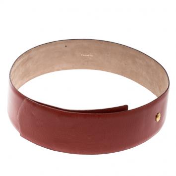 Pre Owned Dior Red Leather Logo Embellished Waist Belt 85cm