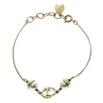 Pre Owned Dior Mise En Dior Faux Pearl Gold Tone Bracelet