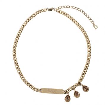 Pre Owned Dior Crystal Rose Gold Tone Chain Choker Necklace 