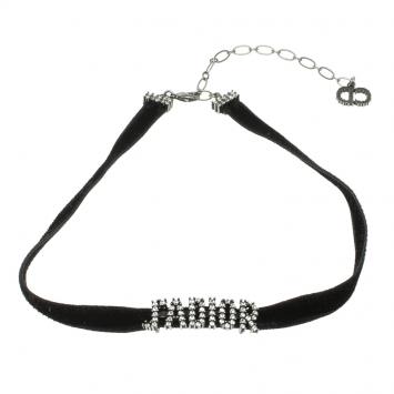 Pre Owned Dior J'adior Crystal Studded Black Velvet Choker Necklace