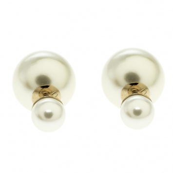 Pre Owned Dior Tribales Cream Faux Pearl Gold Tone Stud Earrings