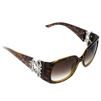 Pre Owned Dior Brown Tortoise/ Brown Gradient 791JS Froufrou Embellished Oversize Square Sunglasses 
