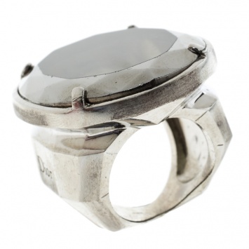 Pre Owned Dior Oval Crystal Silver Tone Oversized Ring Size 57