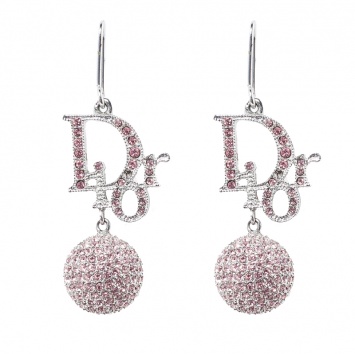Pre Owned Dior Pink Crystal Embellished Silver Tone Drop Hook Earrings 