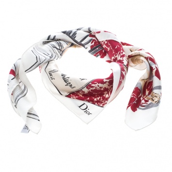 Pre Owned Dior White and Red Model Collection Printed Silk Square Scarf
