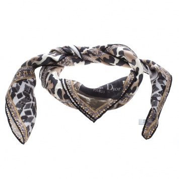 Pre Owned Dior Multicolor Jewel and Animal Printed Silk Square Scarf