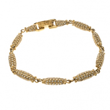 Pre Owned Dior Crystal Studded Gold Tone Bracelet Size 21 cm