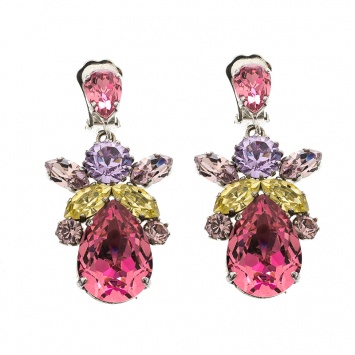 Pre Owned Dior Floral Multicolor Crystal Silver Tone Clip-on Drop Earrings