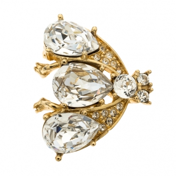 Pre Owned Christian Dior Iconic Bee Crystal Embellished Gold Tone Pin Brooch