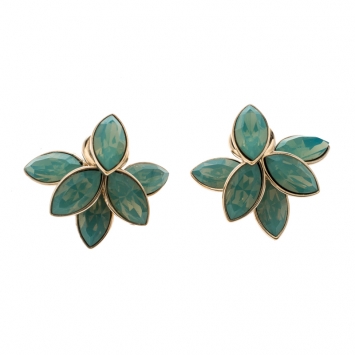 Pre Owned Dior Turquoise Flower Tribale Gold Tone Earrings