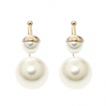 Pre Owned Dior Ultradior Faux Pearl Gold Tone Half Hoop Earrings