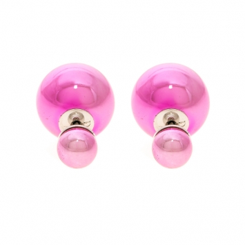 Pre Owned Dior Tribales Pink Metallic Silver Tone Stud Earrings
