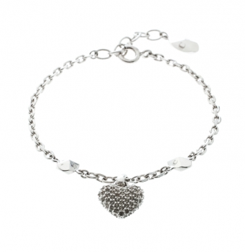 Pre Owned Dior Crystal Embedded Heart Silver Tone Charm Bracelet