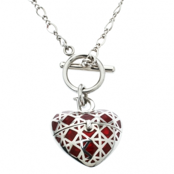 Pre Owned Dior Secret Heart Enamel Cannage Silver Tone Toggle Pendant Necklace