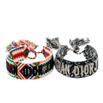 Pre Owned Dior J'adior Multicolor Woven Cotton Set of Two Adjustable Tassel Bracelet