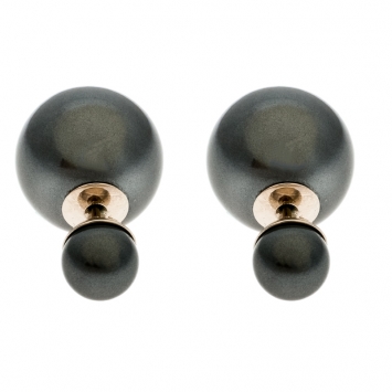 Pre Owned Dior Mise en Dior Tribales Grey Faux Pearl Silver Tone Stud Earrings