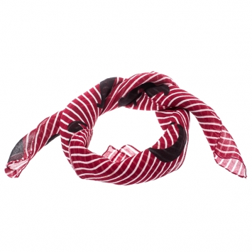Pre Owned Dior Red and White Striped Printed Silk Square Scarf
