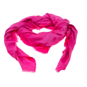 Pre Owned Dior So Dior Pink Silk and Wool Jacquard Fringed Edge Shawl