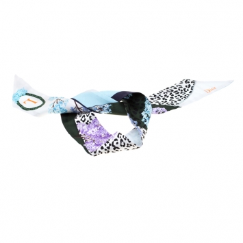 مملوكة مسبقًا Dior Multicolor Floral Print ABCDior  "L" for Leopard Skinny Mitzah Bandeau Scarf