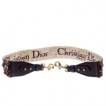Pre Owned Dior Burgundy/Beige Oblique Canvas and Leather Bag Strap