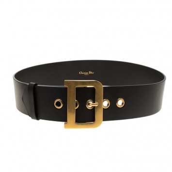 Pre Owned Dior Black Leather Diorquake Belt Size 80cm