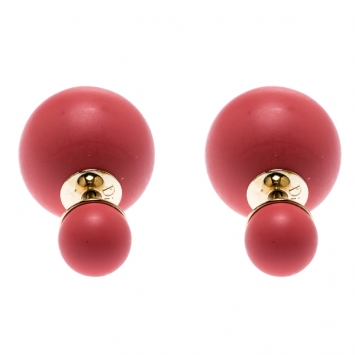 Pre Owned Dior Tribales Mise en Dior Matte Salmon Pink Gold Tone Stud Earrings
