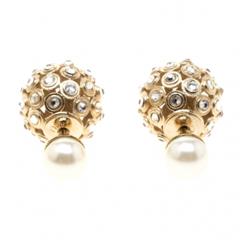 Pre Owned Dior Mise En Dior Tribale Crystal  Gold Tone Stud Earrings