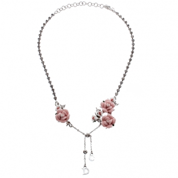 Pre Owned Dior Crystal Chain Rose Embedded Choker Necklace