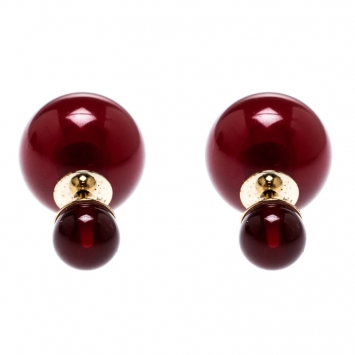 Pre Owned Dior Mise en Dior Tribales Red Resin Stud Earrings