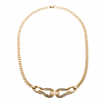Pre Owned Dior Crystal Encrusted Entwined Pendant Gold Tone Choker Necklace