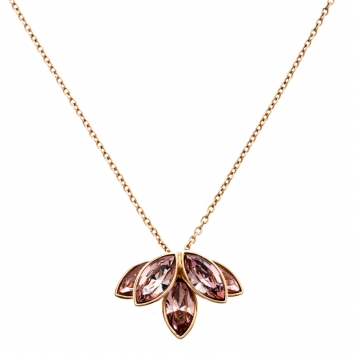 Pre Owned Dior Pink Crystal Flower Gold Tone Necklace