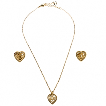 Pre Owned Dior Crystal Studded Gold Tone Necklace and Earrings Set