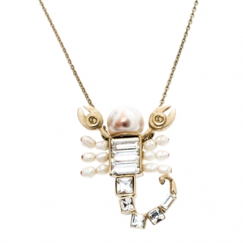 Pre Owned Dior Gold Tone Crystal Christian Me Zodiac Scorpion Pendant Necklace