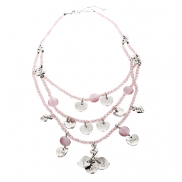 Pre Owned Dior Lavender Bead Layered Silver Tone Heart Charms Necklace