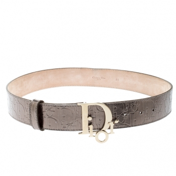 Pre Owned Dior Olive Green Diorissimo  Patent Leather Logo Belt 85 CM