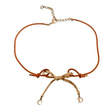 Pre Owned Dior Orange Cord CD Charm Gold Tone Bow Choker Necklace