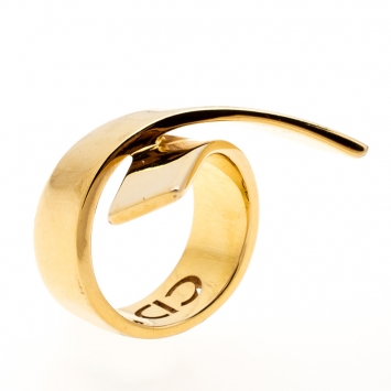 Pre Owned Dior Ribbon Wrap Gold Tone Band Ring Size 56