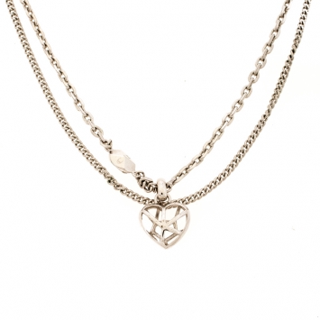 Pre Owned Dior Heart Silver Tone Multi Chain Pendant Necklace