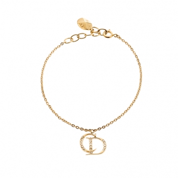 Pre Owned Dior CD Crystal Gold Tone Charm Bracelet 