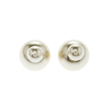 Pre Owned Dior Tribales Cream Faux Pearl Gold Tone Stud Earrings