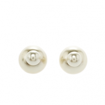 Pre Owned Dior Tribales Cream Faux Pearl Gold Tone Stud Earrings