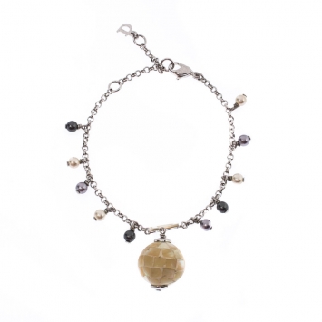 Pre Owned Dior Mother of Pearl Silver Tone D Charm Bracelet