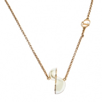Pre Owned Dior Asymmetric Faux Pearl Gold Tone Necklace
