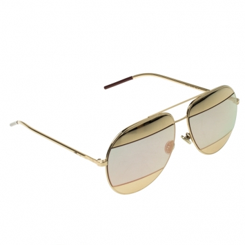 Pre Owned Dior Gold/Black Pink Mirrored 0000J Split1 Aviator Sunglasses