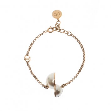Pre Owned Dior CD Half Faux Pearl Gold Tone Bracelet 