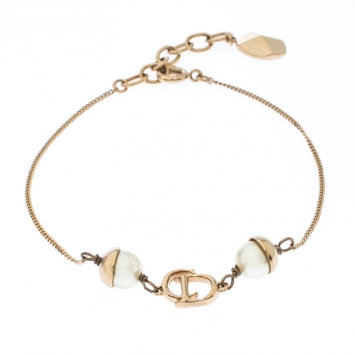 Pre Owned Dior Mise En Dior Faux Pearl Gold Tone Bracelet