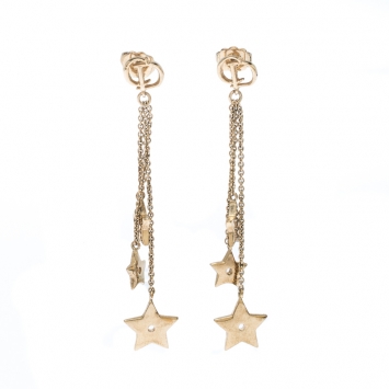 Pre Owned Dior Star Chain Gold Tone Tassel Earrings