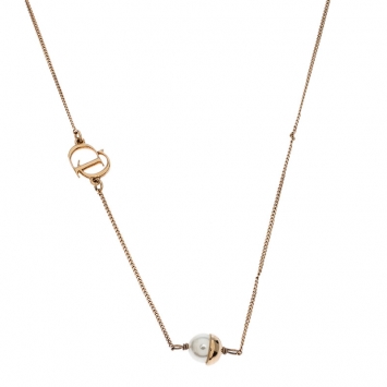 Pre Owned Dior Mise en Dior Faux Pearl Gold Tone Necklace