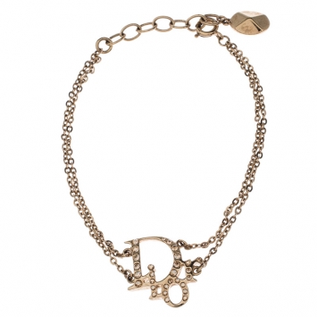 Pre Owned Dior Oblique Crystal Layered Gold Tone Bracelet 20 cm